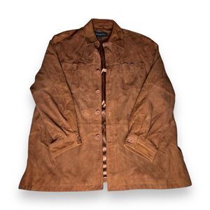 Baracuta Soft Suede Leather Tobacco Color Button Down Coat Jacket Men’s Size XL